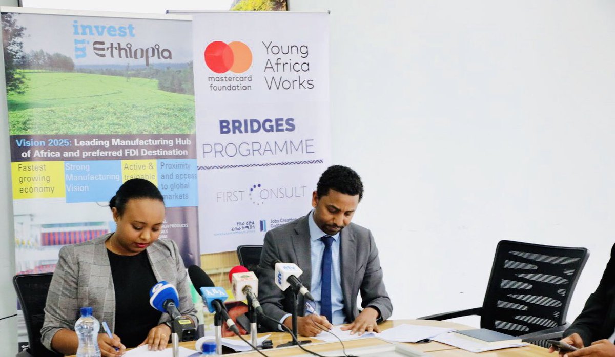 Lelise_Neme's tweet photo. #EIC 
Today we sign an MOU with #Bridges_Program to implement the digitization of labor supply and matching database for factories within seven industrial parks , which is  funded by  @MastercardFdn. @DanielTeressa75 @BridgesEthiopia @SandokanDebebe @FirstConsultEth https://t.co/KLSZVKu9TI
