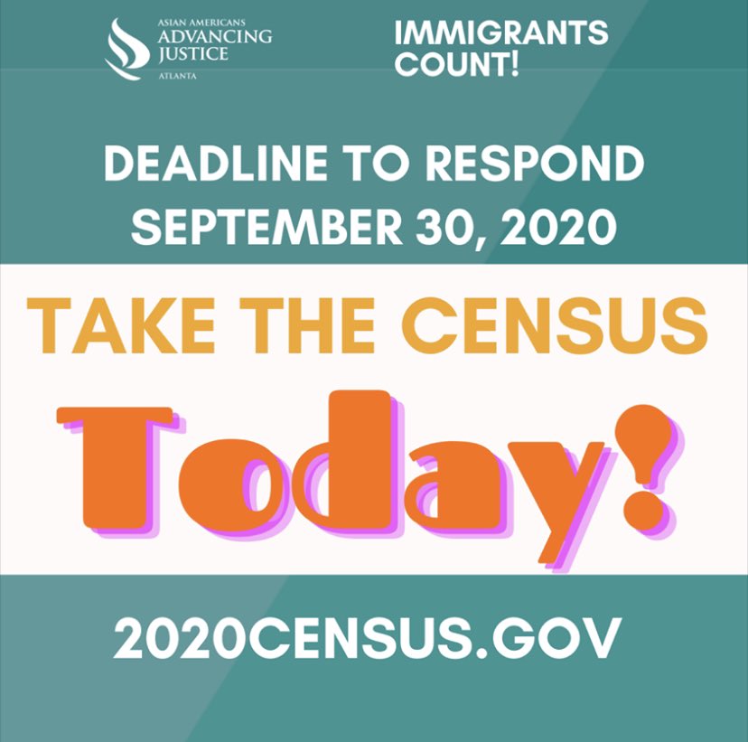 AAAJ_Atlanta's tweet photo. The census is about shaping the future of our community for the next 10 years. Census allows us to be seen. Deadline to respond is September 30.
https://t.co/euCgsLqZL6
#ImmigrantsCount #CountUsIn https://t.co/jzoCOyI0iC