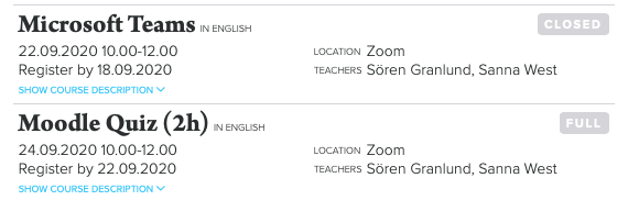 EdulabT's tweet photo. Short courses by EduLab in week 39:
- Microsoft Teams 22.9 10.00-12.00
- Moodle Quiz 24.9 10.00-12.00 https://t.co/OJA8Szbth6