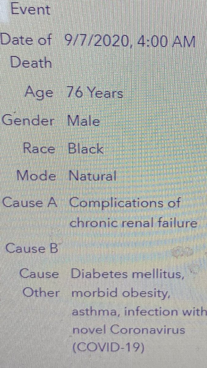 If you’d like to know how the US has reach 200,000 reported  #sarscov2 deaths, the Milwaukee coroner’s office is a good place to start. It reports the (anonymized) death certificates of  #Covid cases. Just a few of the most recent (sorry about the glare):