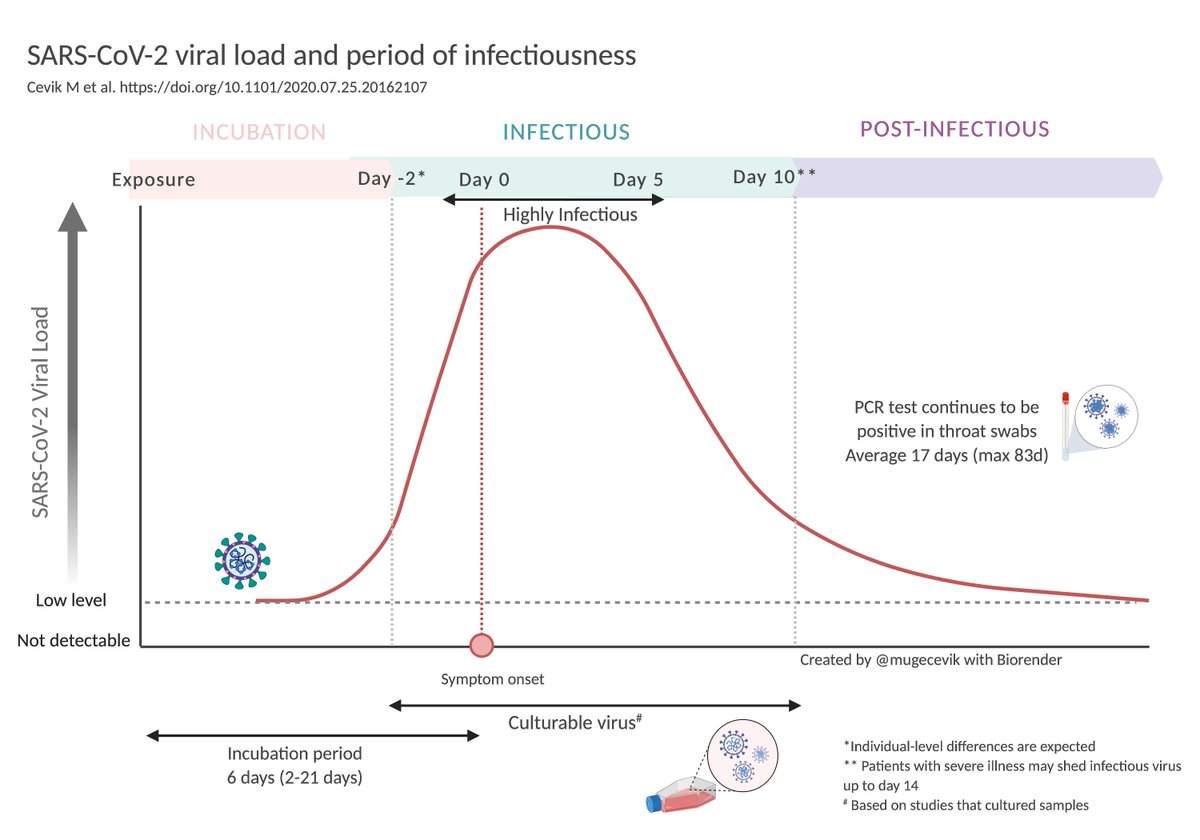 When we look at the viral load dynamics & contact tracing studies, those who are infected are very infectious for a short window, likely 1-2 days before and 5 days following symptom onset. No transmission documented so far after the first week of symptom onset. (7/n)