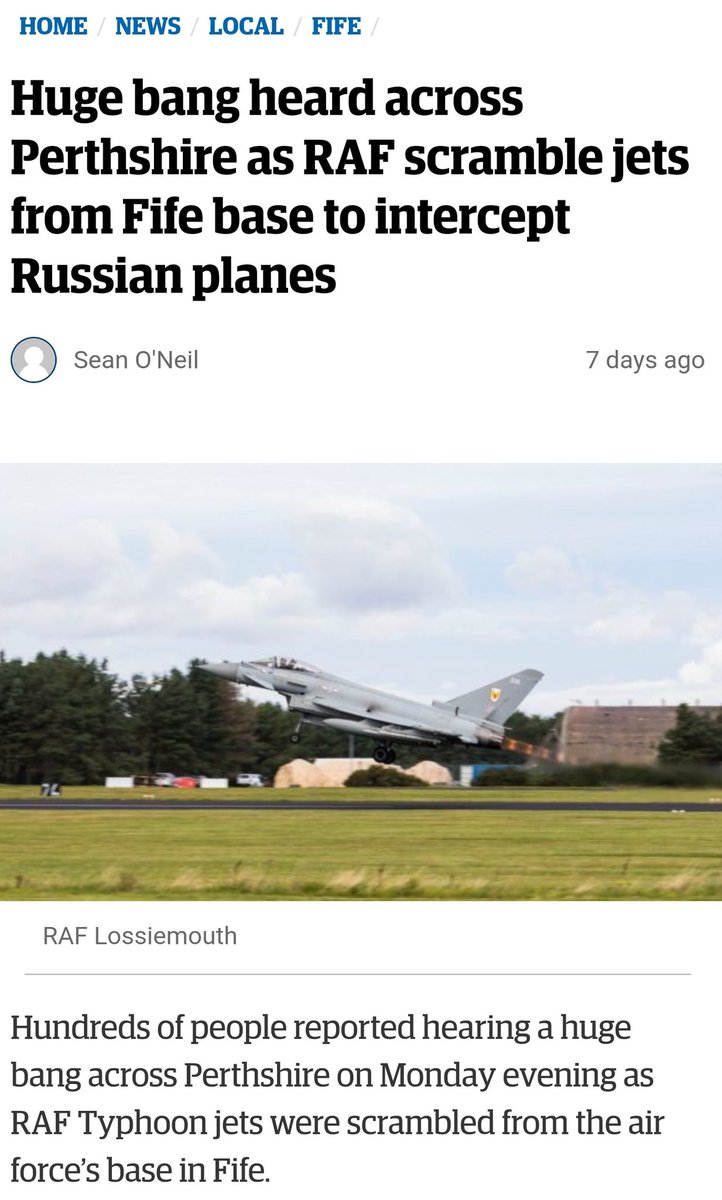 Not sure if anyone has noticed, but this article mentions the UK airforce deployed planes in response to Russian jets heading into our airspace on both the 12th and 14th of September.The dates  @BorisJohnson is reported to have flown to/from Perugia  https://www.thecourier.co.uk/fp/news/local/perth-kinross/1579321/huge-bang-heard-across-perthshire-as-raf-scramble-jets-from-fife-base-to-intercept-russian-planes/amp/?__twitter_impression=true