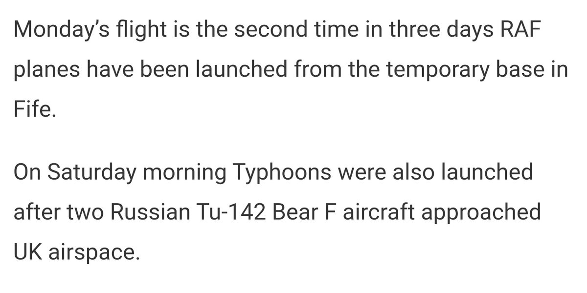 Not sure if anyone has noticed, but this article mentions the UK airforce deployed planes in response to Russian jets heading into our airspace on both the 12th and 14th of September.The dates  @BorisJohnson is reported to have flown to/from Perugia  https://www.thecourier.co.uk/fp/news/local/perth-kinross/1579321/huge-bang-heard-across-perthshire-as-raf-scramble-jets-from-fife-base-to-intercept-russian-planes/amp/?__twitter_impression=true