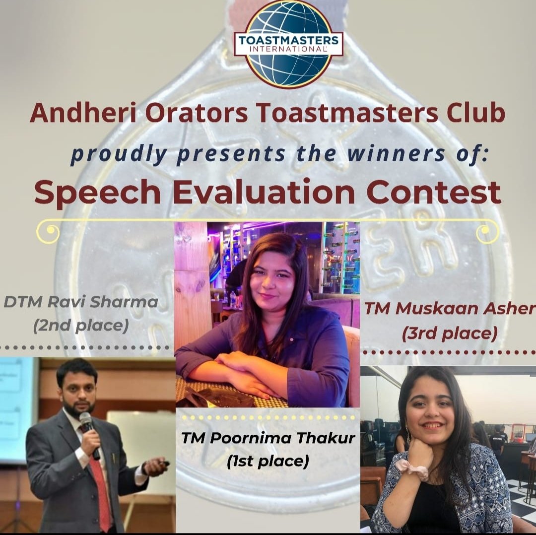 AndheriOrators's tweet photo. Congratulations to the winners of Speech Evaluation Contest of Andheri Orators Toastmastes Club. #aotmprwarriors #Toastmasters. https://t.co/cU0KukZ9KD