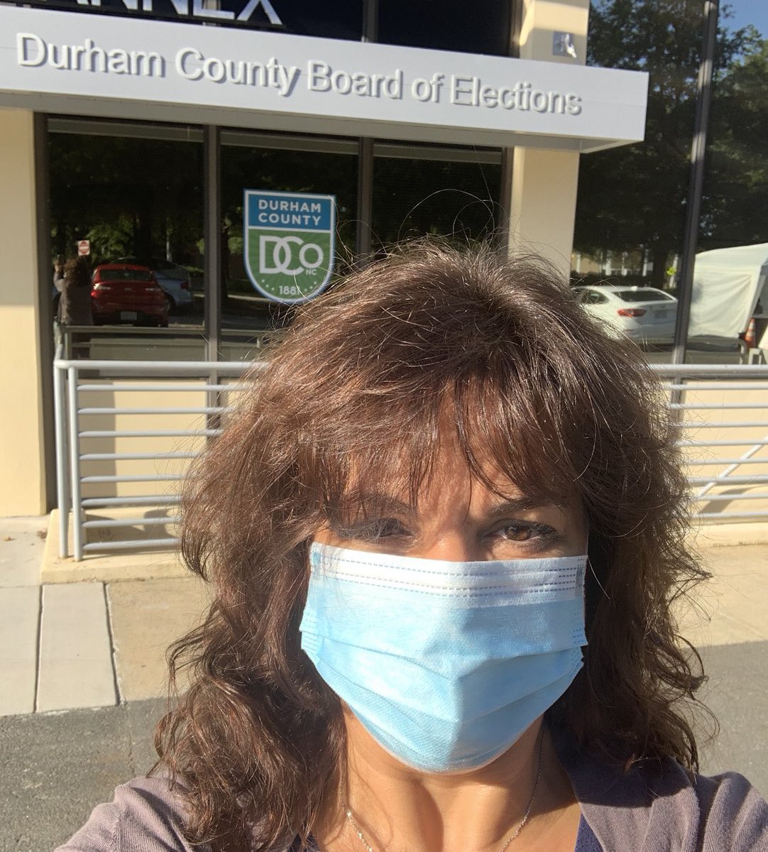 I’ve just returned my Absentee Ballot in person to the Durham County Board of Elections. Please, VOTE! There are so many options. #Elections2020 #BidenHarris #VotingMatters 
And thanks to <a href="/SairamJabba/">Sairam Jabba</a>  for being my witness! 😊
