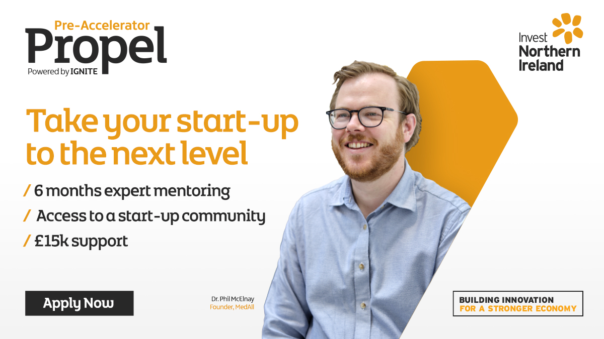 InvestNI's tweet image. Applications open | Propel Pre-Accelerator helps ambitious entrepreneurs turn business ideas into a reality. Get £15K in support, access to a start-up community &amp;amp; 6 months of mentoring from industry experts. Apply today&amp;gt;&amp;gt;bit.ly/32QKy0E
