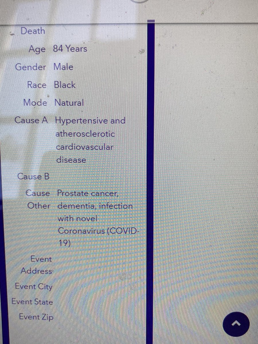 Three in a row:A woman, 90, in renal and heart failureA man, 84, with prostate cancer, dementia, and heart diseaseA man, 88, with heart and renal failure, afib, diabetes, and Parkinson’s (yes, all five, can’t make it up).All in the first 20 cases. All called Covid.