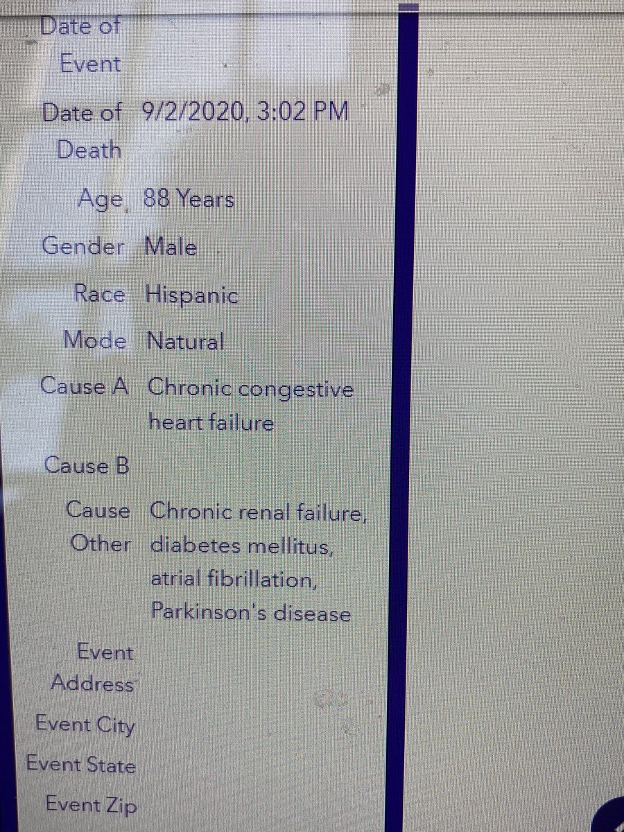 Three in a row:A woman, 90, in renal and heart failureA man, 84, with prostate cancer, dementia, and heart diseaseA man, 88, with heart and renal failure, afib, diabetes, and Parkinson’s (yes, all five, can’t make it up).All in the first 20 cases. All called Covid.