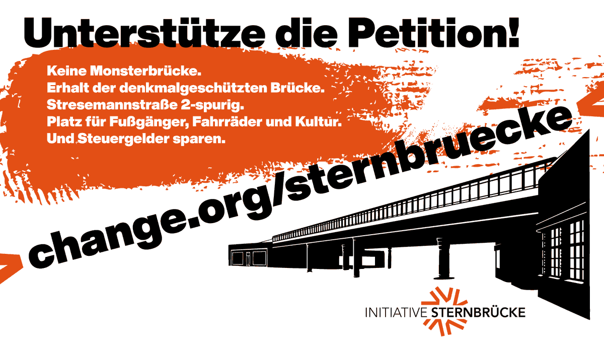 Jetzt aber! Helfe die Brücke zu retten.

>Keine Monsterbrücke. > Für moderne Verkehrskonzepte. >Lebens- und Kulturraum erhalten.

change.org/sternbruecke

#sternbruecke #altona #inisternbruecke #verkehrswende #MehrPlatzfuersRad #Mobilitätswende