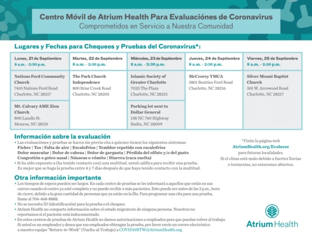 Mark4thePeople's tweet photo. Please check out & share the Atrium Free COVID testing sites for this week! #mark4thepeople #maskupmeck https://t.co/dfqV1mdZoE