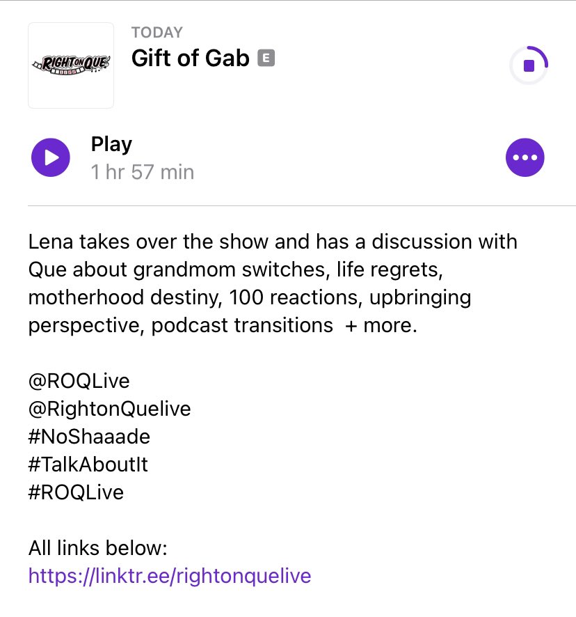 ROQLive's tweet image. #GiftofGab episode w/ Lena on motherhood destiny, podcast transitions, upbringing perspective, 100 reactions + more. 

Apple: podcasts.apple.com/us/podcast/rig…
SoundCloud: soundcloud.com/roqlive/gift-o…
Spotify: open.spotify.com/episode/3W5hBf…
YouTube: youtu.be/etvz6nBvqOk

#ROQLive