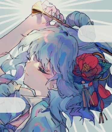 kaku seiga 1girl solo hair ornament flower hair stick dress blue hair  illustration images