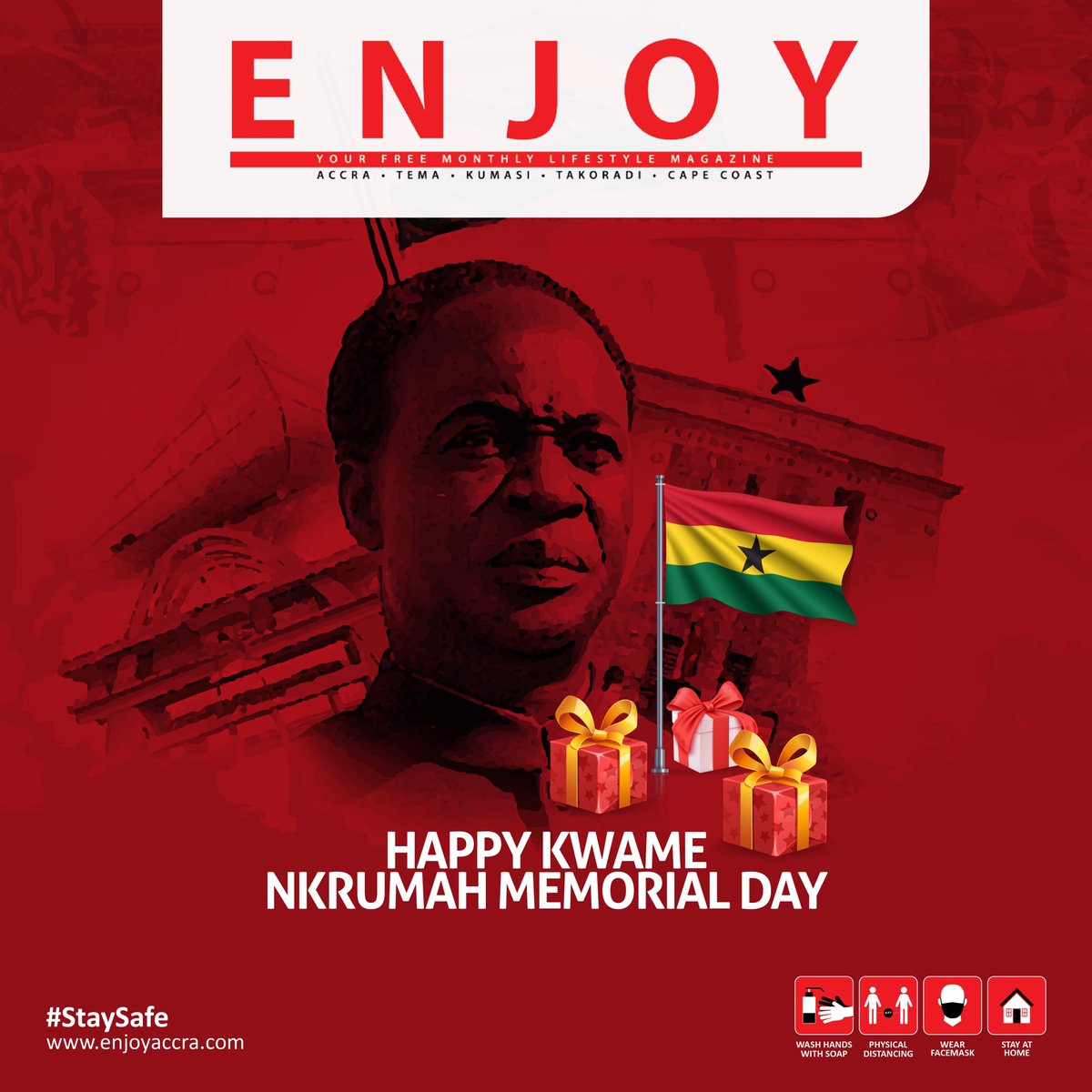 TheEnjoyMag's tweet photo. Happy Memorial Day. 
#Ghana #foundersday #freemagazine #enjoymagazine
#KwameNkrumahMemorialDay 
#founder
#ghana🇬🇭🇬🇭 https://t.co/l4jg7INvzG