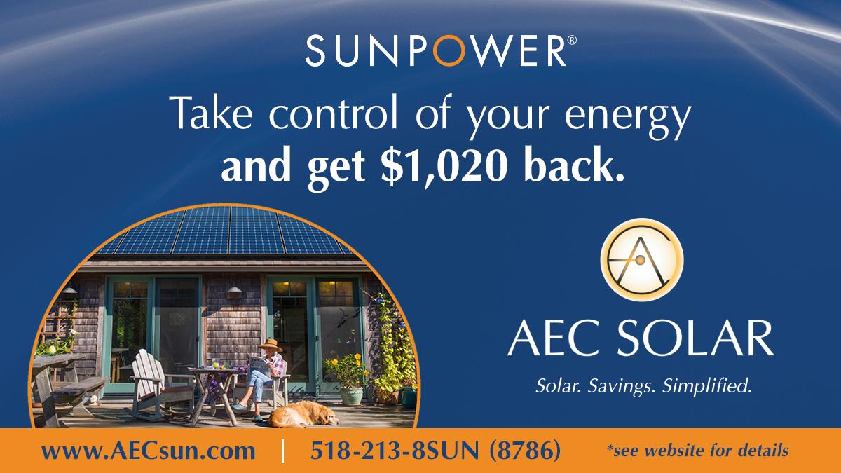 Public
Visit us at aecsun.com and learn how to get $1,020 back!
For Solar. Savings. Simplified. 518-213-8SUN.