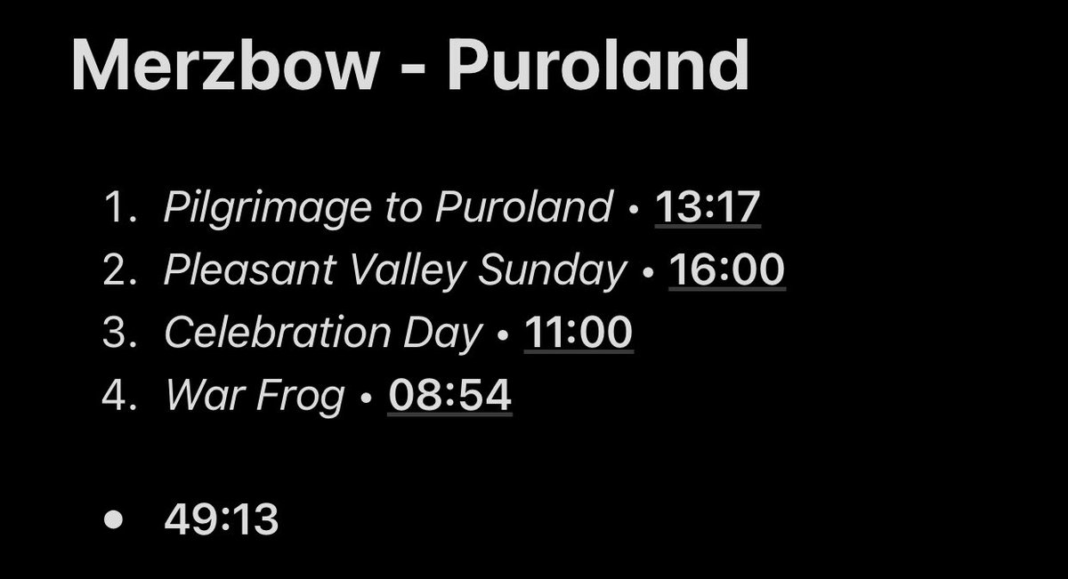 29/107: PurolandCool dark and noisy ambient record. Great atmosphere at the beginning but it gets a little bit boring at the end. The ambient sound at the start of the album remind me of the effect tpbaby2000 usually use on his Tiktoks so it’s kinda funny lmao.