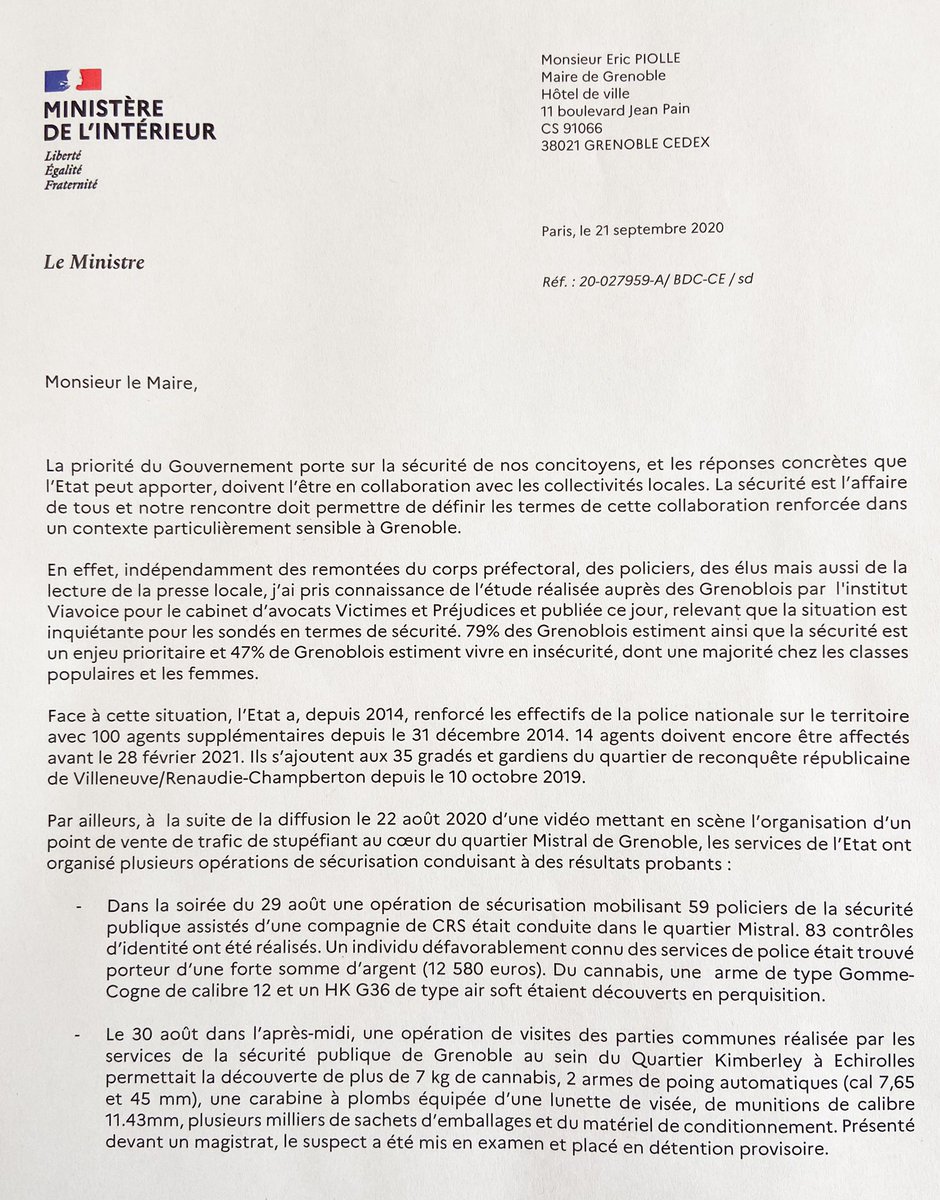 Gerald Darmanin On Twitter Comme Je Lui Ai Propose Echange Cet Apres Midi Avec Eric Piolle Place Beauvau Pour Faire Un Point Sur Le Necessaire Renforcement De La Securite Dans La Ville De