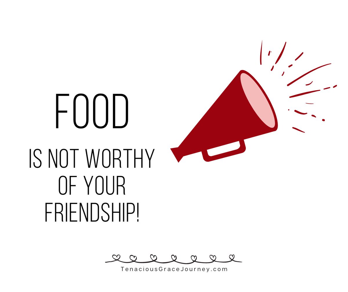 Food isn't your friend. Or your enemy. It's not alive, &amp; it doesn't have any power other than the power you give it.

When you feel tempted to turn to food today for comfort or companionship, ask Jesus to help you find a real friend instead. ❤️

#TenaciousGrace #EmotionalEating