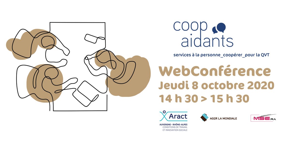 aract_aura's tweet photo. 🔴[WEBCONFERENCE] Intervenants à domicile et proches aidants : pour mieux coopérer et favoriser la QVT. Échangez avec l’@aract_aura et  l’@Anact_ autour du projet Coop’aidants, jeudi 8/10 à 14h30. 
Inscriptions ➡: https://t.co/fIdyqT3WS0
#JNA @ag2rlamondiale @admrun @MSE_ra_ https://t.co/go7Omoc9Gr