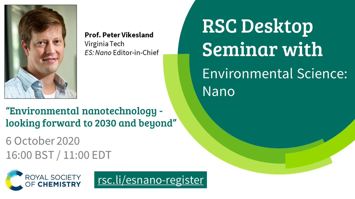EnvSciRSC's tweet photo. The first installment of our #RSCDesktopSeminar series with @EnvSciRSC will be with Professor Peter Vikesland @petervikesland, Editor-in-Chief of #ESNANO! 

📆 Tuesday 6 October, 4pm BST / 11am EDT
Register now ➡️ https://t.co/AYBVG1M3BQ https://t.co/aGdsJJgPEh