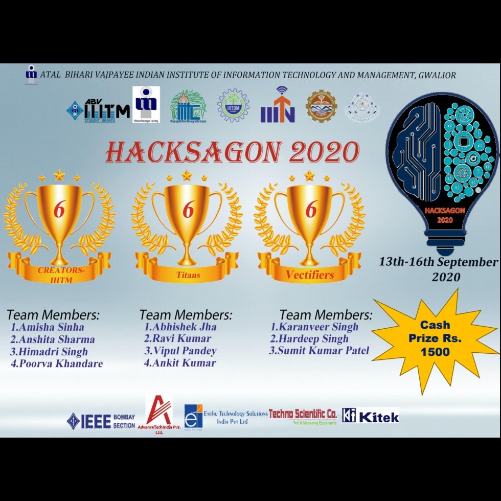 abv_iiitm_ieee's tweet photo. All the hard work of our participants has increased the competition and has resulted to the success of HACKSAGON 2020.
#hacksagon #hackathon #ieee #ieeebombaysection #ieeestudentbranch #iiit #iiitgwalior #iiitkurnool #iiitnagpur #iiituna #iiitranchi #iiitlucknow #winner https://t.co/xvxGYUc8D6