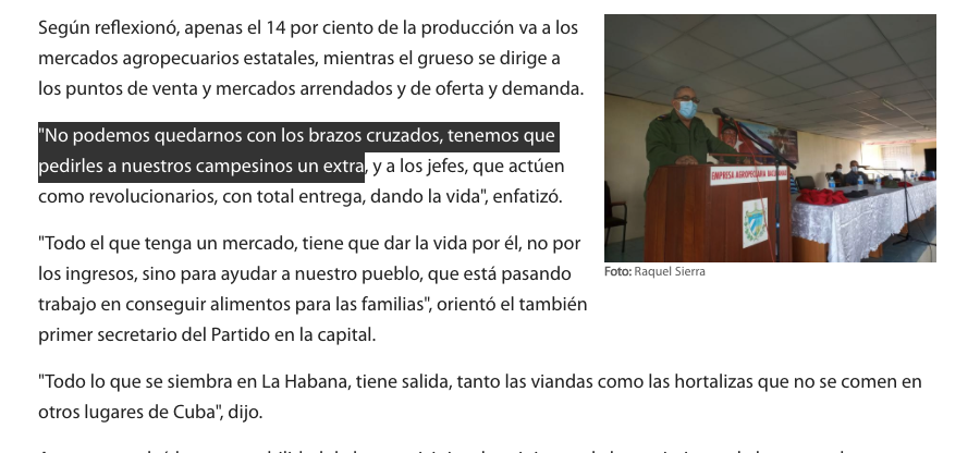yoanisanchez's tweet photo. ... o sea que van a trabajar, acercarse al surco a producir comida, destrabar la economía o quitar las riendas a las fuerzas productivas... entonces anuncia que eso de "descruzar" los brazos es para exigirle a los campesinos que den un "extra". Le zumba el merequetén... #Cuba https://t.co/vNfdcgcICQ