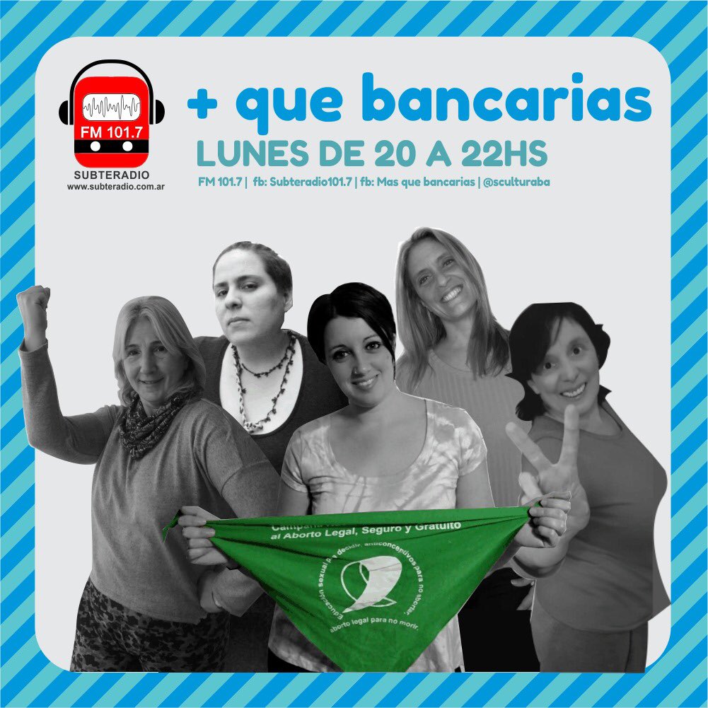 BancariaSBA's tweet photo. Hoy es lunes y como todos los lunes no te pierdas “Más que Bancarias”
Entrevistaremos a nuestros compañeros de la Seccional Pergamino  
📻 Escuchanos por
👉🏽SubteRadio FM 101.7
👉🏽https://t.co/GHH6AF2pZb
👉🏽FB  https://t.co/a8ZjvlubeP
👉🏽RadioCut: https://t.co/O4B9mJuCCd

#Bancarios https://t.co/FitRFgv75N