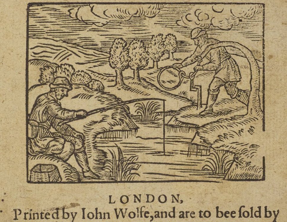 Paul expectant whilst <a href="/RealBobMortimer/">bob mortimer</a> faffs around with a tree. Relaxed #Gonefishing vibes from this c17th 'Booke of fishing with hooke and line', catalogued in TEI last week for a forthcoming digital teaching resource.

Online for all your 🐟 needs here: luna.manchester.ac.uk/luna/servlet/d…