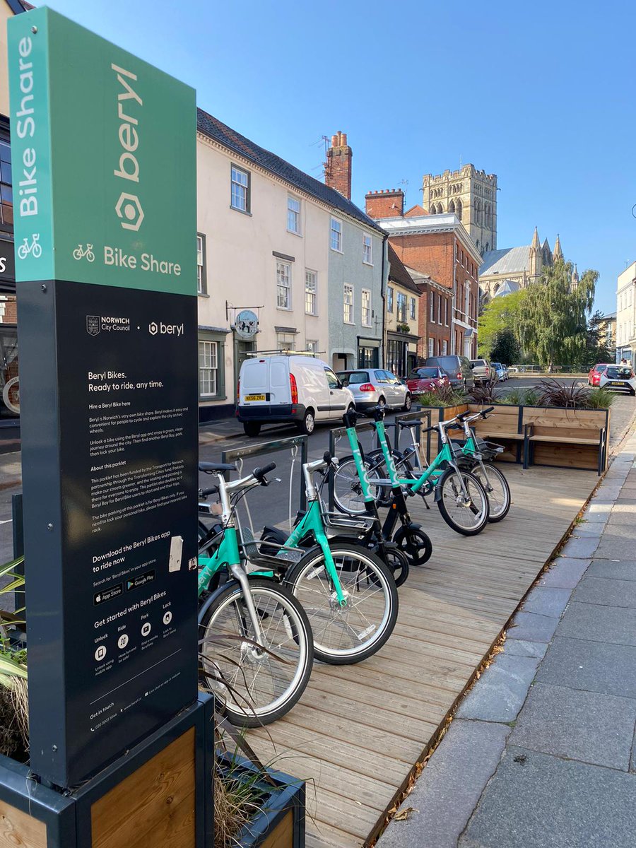 Today our e-scooter joins our bikes and e-bikes in Beryl Bays across Norwich! Another way to get around the city #carfree 🛴🛴🚲🚲⚡️⚡️