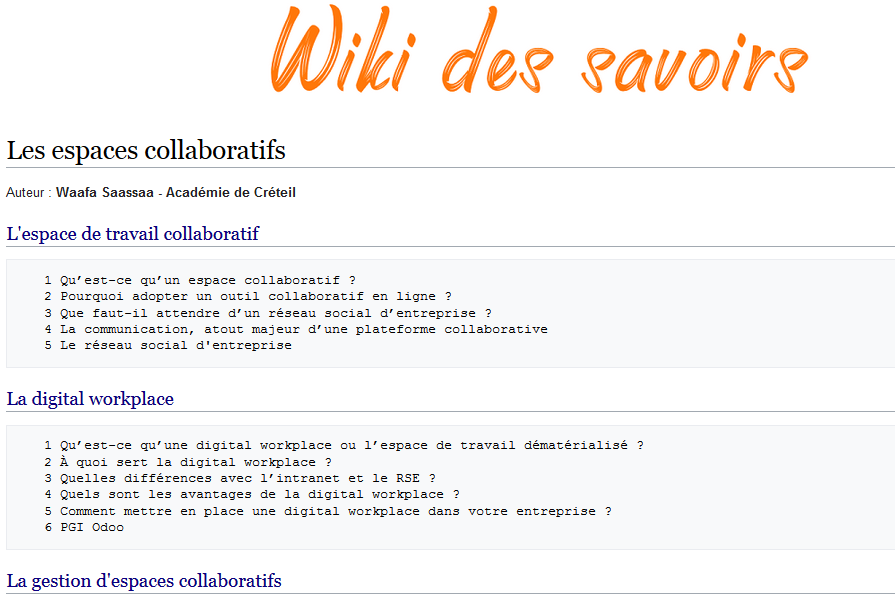 Le #CERPEG a publié sur son "Wiki des savoirs" un dossier complet sur les espaces #collaboratifs réalisé par une enseignante de l'<a href="/AcCreteil/">Académie de Créteil</a> <a href="/dm_didiermichel/">Didier MICHEL</a> <a href="/MyriamMazoyer/">Mazoyer Myriam</a> 
💻cerpeg.fr/wiki/index.php…