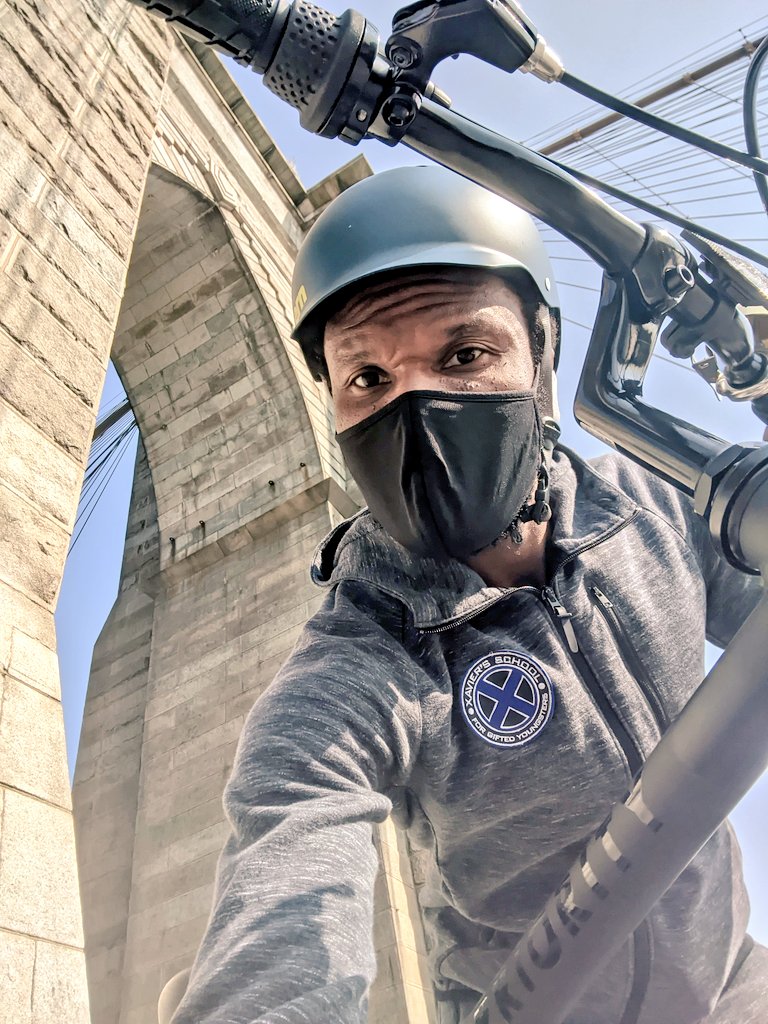 MisterMinor's tweet photo. New bike day! Thanks to the team at @RidePriority for getting me going early this morning. Maiden voyage: across The Brooklyn Bridge! ♥️🙂 https://t.co/0UfXRqclwu