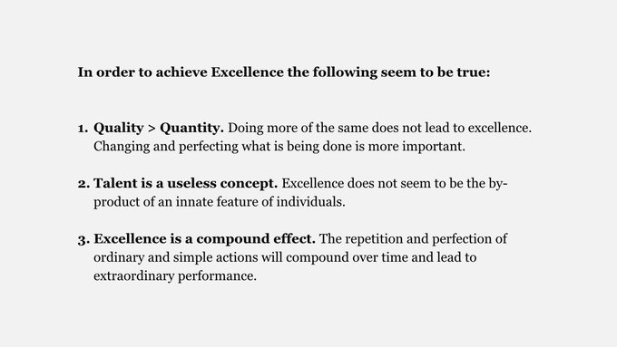 In 1989, a researcher named D. F. Chambliss published a paper called "The Mundanity of Excellence."After studying swimmers for three years, he found that three factors separated top-performing swimmers from average ones.Here's a one-sentence summary: "It is all very mundane."