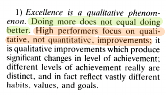 In 1989, a researcher named D. F. Chambliss published a paper called "The Mundanity of Excellence."After studying swimmers for three years, he found that three factors separated top-performing swimmers from average ones.Here's a one-sentence summary: "It is all very mundane."