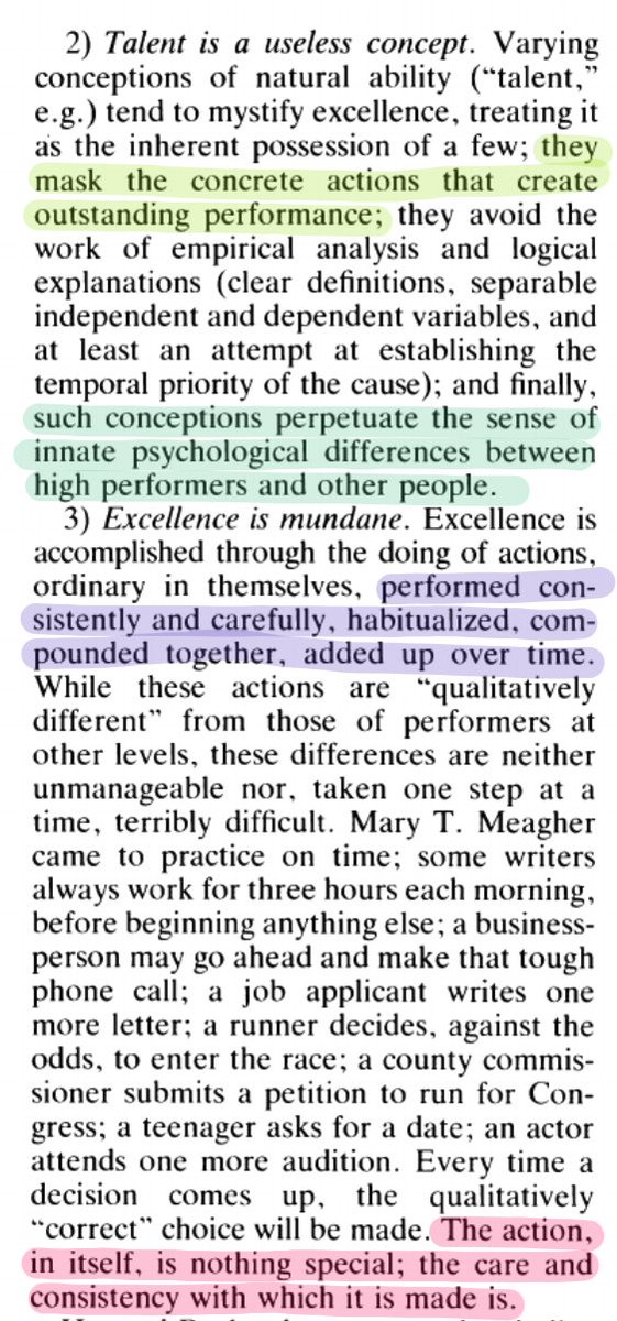 In 1989, a researcher named D. F. Chambliss published a paper called "The Mundanity of Excellence."After studying swimmers for three years, he found that three factors separated top-performing swimmers from average ones.Here's a one-sentence summary: "It is all very mundane."