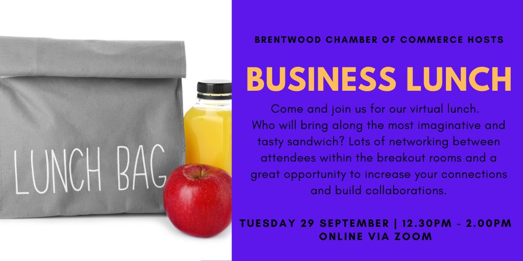 Come along to our first ever Virtual Business Lunch later this month

Who will bring along the most imaginative and tasty sandwich? Lots of networking and breakout rooms

Free for members &amp; non-members alike

#Brentwood #business

➡️ brentwoodchamber.co.uk/event/virtual-…