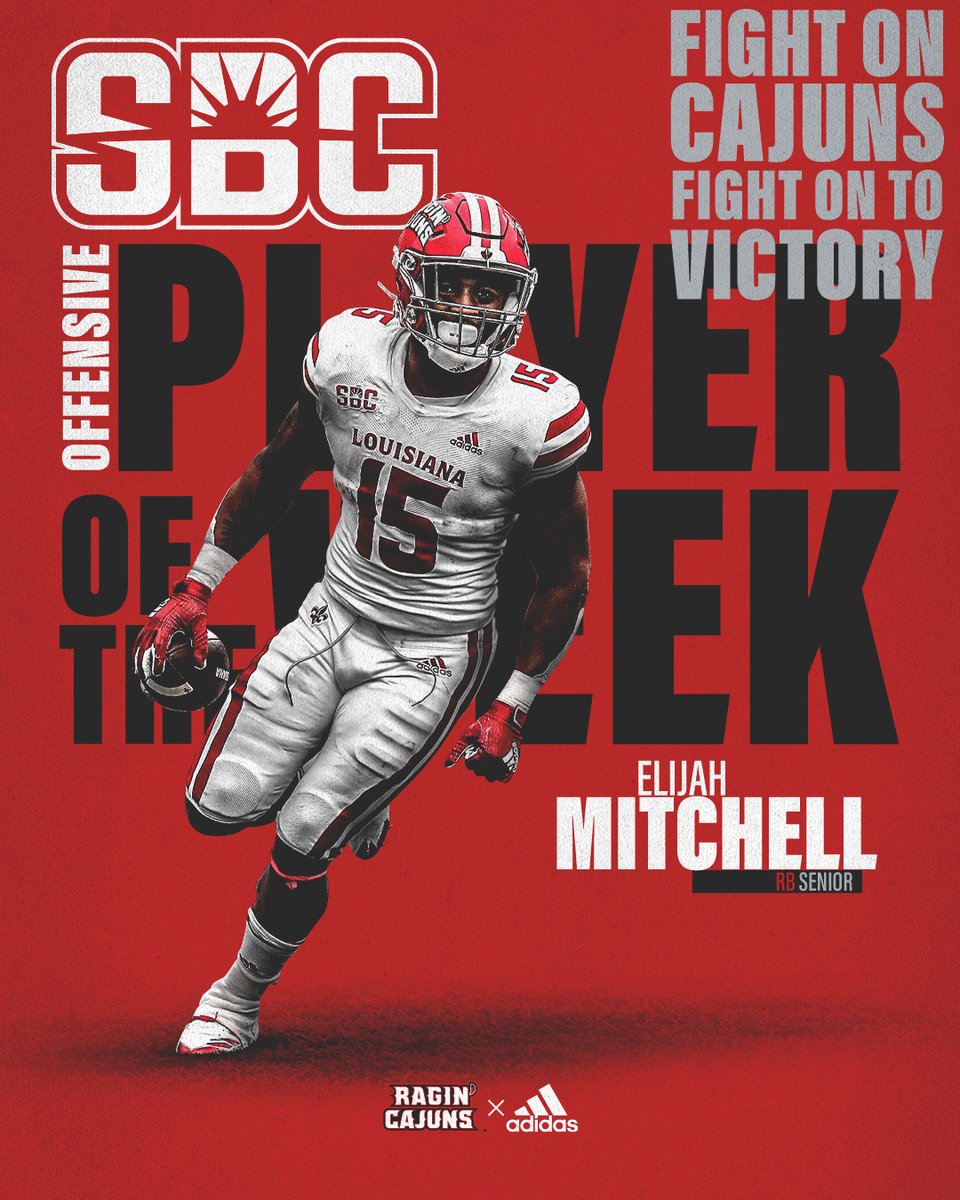 😤 Unstoppable.

🏆 <a href="/SunBelt/">Sun Belt</a> Offensive Player of the Week - <a href="/EliMitch15/">Elijah Mitchell</a>! 

#cULture | #GeauxCajuns
