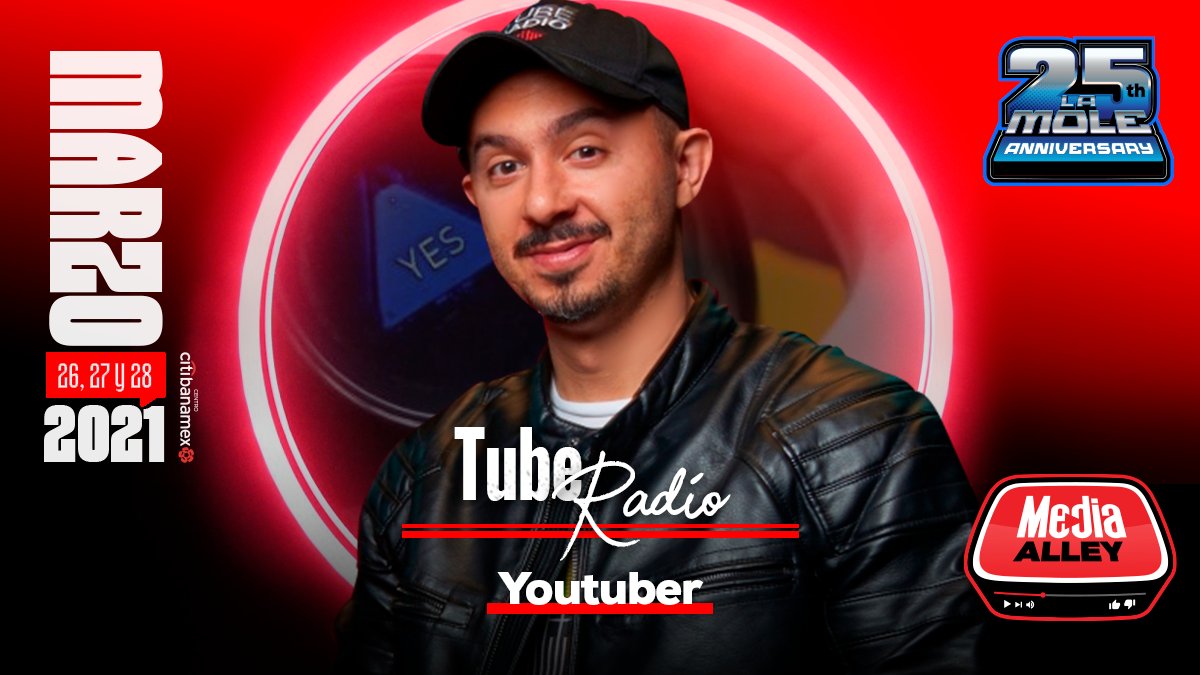 lamolemx's tweet photo. .@TubeRadio985 es el noticiario de #YouTube que ofrece lo mejor del #cine, #televisión, #series, #comics, #videojuegos, y todo el entretenimiento geek en un solo lugar. ¡Conoce a su conductor #CarlosEch en el #MediaAlley de #LaMole2021! 
#TubeRadio #SomosCulturaPop https://t.co/KbzSoEEapW