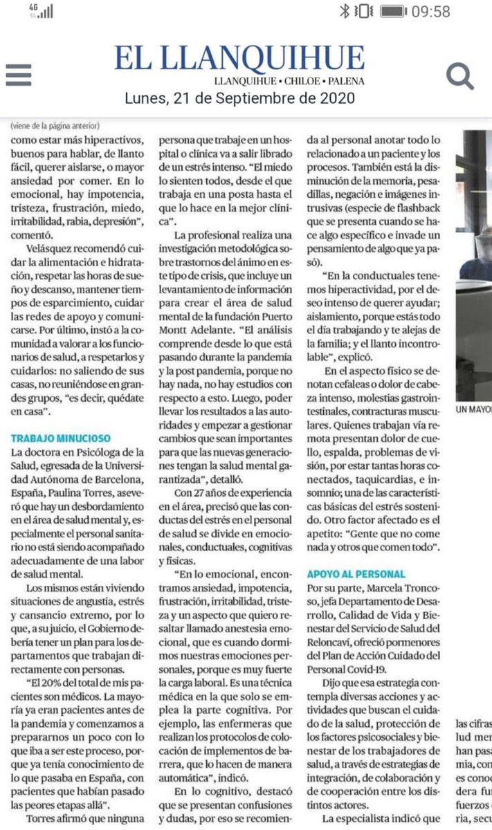 WAINRAIHGT's tweet image. Compartimos reportaje del diario @ellanquihue en el que la doctora en psicología de nuestra fundación #PuertoMonttAdelante Paulina Torres, se refiere a la importancia de preocuparse de la salud mental en los funcionarios de salud que han estado en primera línea en esta pandemia