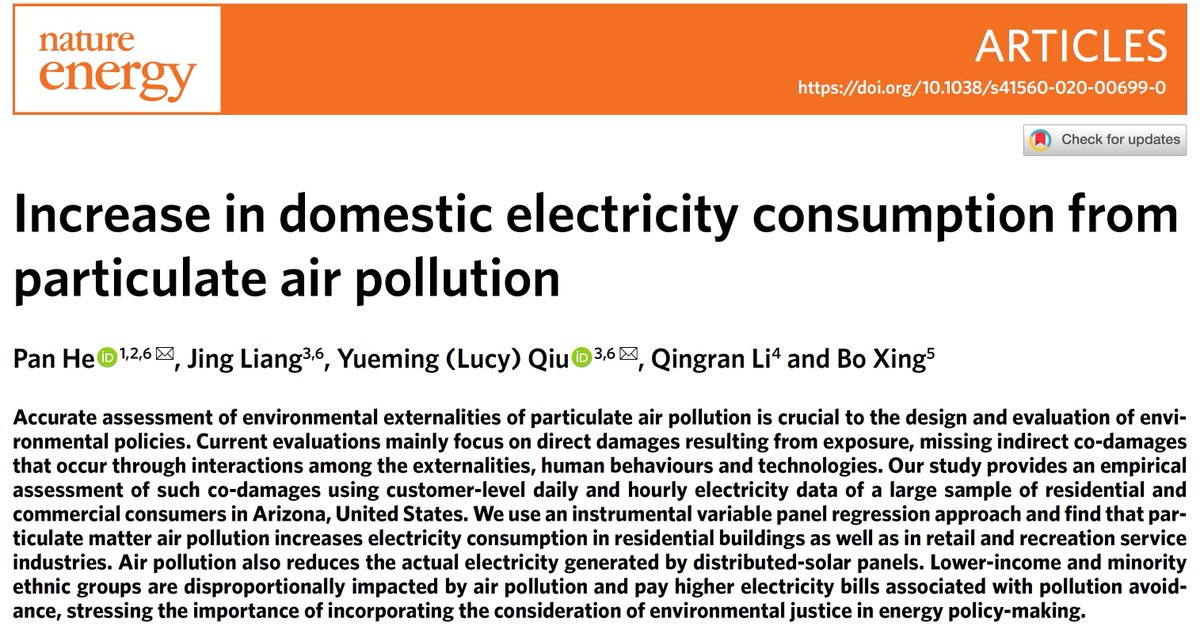 Yueming (Lucy) Qiu (@lucy_qiu_) on Twitter photo Our new paper <a href="/NatureEnergyJnl/">Nature Energy</a> on air pollution, energy injustice, and solar energy. The most vulnerable are subject to inequity due to air pollution and a lack of access to energy-efficient housing. With <a href="/Pan__He/">Pan He</a> <a href="/li_qingran/">Qingran Li</a>. Funding <a href="/NSF/">U.S. National Science Foundation</a> Link nature.com/articles/s4156… Our new paper <a href="/NatureEnergyJnl/">Nature Energy</a> on air pollution, energy injustice, and solar energy. The most vulnerable are subject to inequity due to air pollution and a lack of access to energy-efficient housing. With <a href="/Pan__He/">Pan He</a> <a href="/li_qingran/">Qingran Li</a>. Funding <a href="/NSF/">U.S. National Science Foundation</a> Link nature.com/articles/s4156…