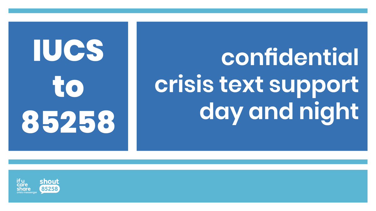 ifucareshare's tweet photo. Today we launched our crisis messenger with @GiveUsAShout

➡️ 24/7 - Text any time, day or night

➡️ Confidential - Your messages are safe and anonymous

➡️ Free - It's free to text IUCS to 85258 from all major UK mobile networks

#WorldMentalHealthDay #WorldMentalHealthDay2020 https://t.co/dC80Wfmcy2