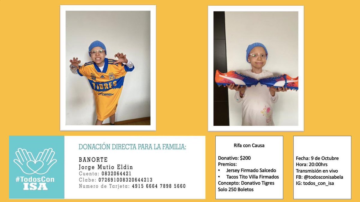 VladimirGarciaG's tweet photo. #TIGRES | RIFA JERSEY Y TACOS
🎉🐯GÁNATE EL JERSEY DE SALCEDO Y LOS TACOS DE TITO VILLA🐯🎉
Isa es una pequeña que le está echando muchas ganas a la vida y pide tu ayuda para entrar a una rifa con causa (autografiados)
Las bases están en la foto
#TodosConIsa
#CancerFighter https://t.co/LVvHs15zsQ