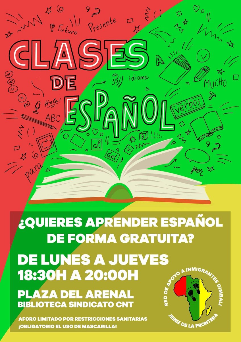 DimbaliRed's tweet photo. 🙋🏿‍♂️ ¿Quieres aprender español de forma gratuita o conoces a alguien interesado/a?

👩🏽‍🏫 ¿Te apetece echar una mano como profe enseñando nuestro idioma desde los niveles más básicos?

💬 Ponte en contacto con nosotras o ven a vernos de lunes a jueves, de 18:30h a 20h.

#ClasesDimbali https://t.co/FwgmmZkxSI