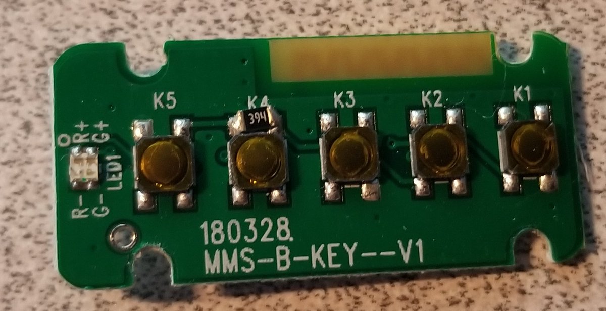 So that top PCB (the one you can access from the bottom of the lock) is actually designed according to proper security design! It's just buttons, no smarts. So you can't hack your way in from here. It's called an MMS-B-Key--V1, it's got 5 buttons and an red/green LED.