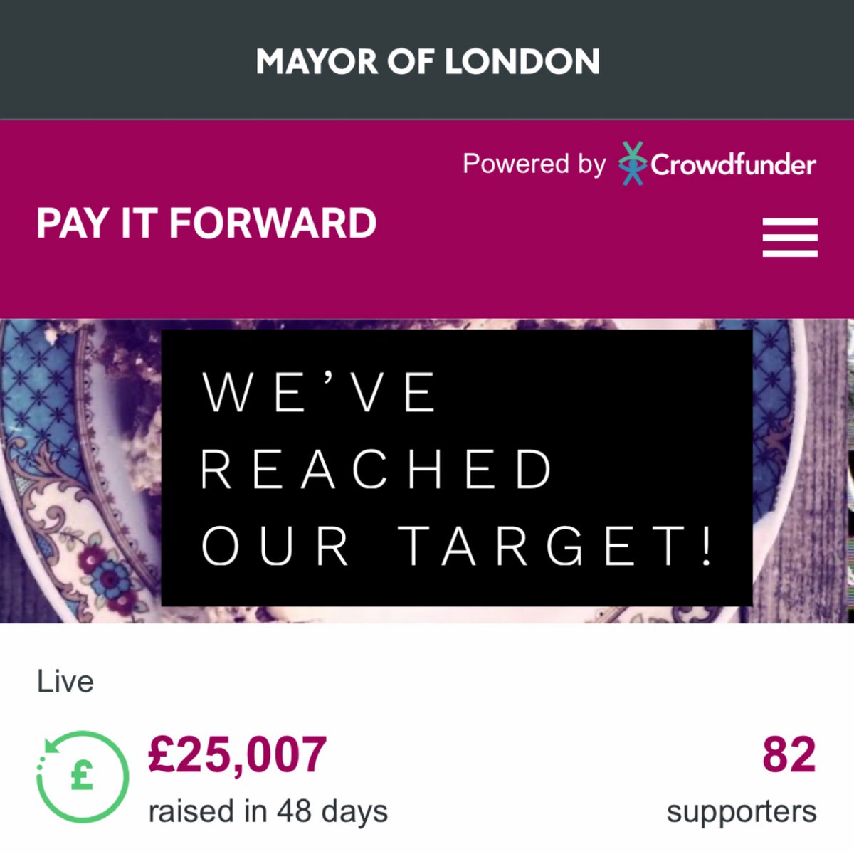 We did it! We reached our £25,000 target! THANK YOU to all of you who made this possible by pledging generously, sharing, and writing messages of support, and of course to the <a href="/MayorofLondon/">Mayor of London, Sadiq Khan</a> for making this all happen and match-funding us. We did this together!