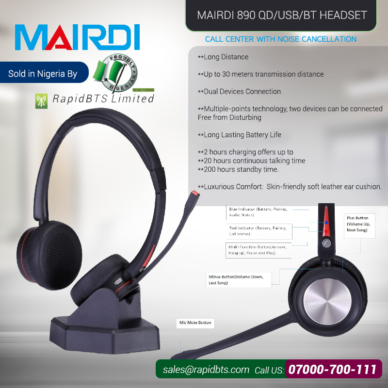 RapidBTSTelecom's tweet photo. MRD-809D High End Noise Cancelling Communication Distributor in Lagos, Nigeria.

Call 07000.700.111

#MAIRDI, Monaural, Noise cancelling, #Wired headset, #Call Center headset, IP phone headset, headphone. https://t.co/60K9UwLZTA
