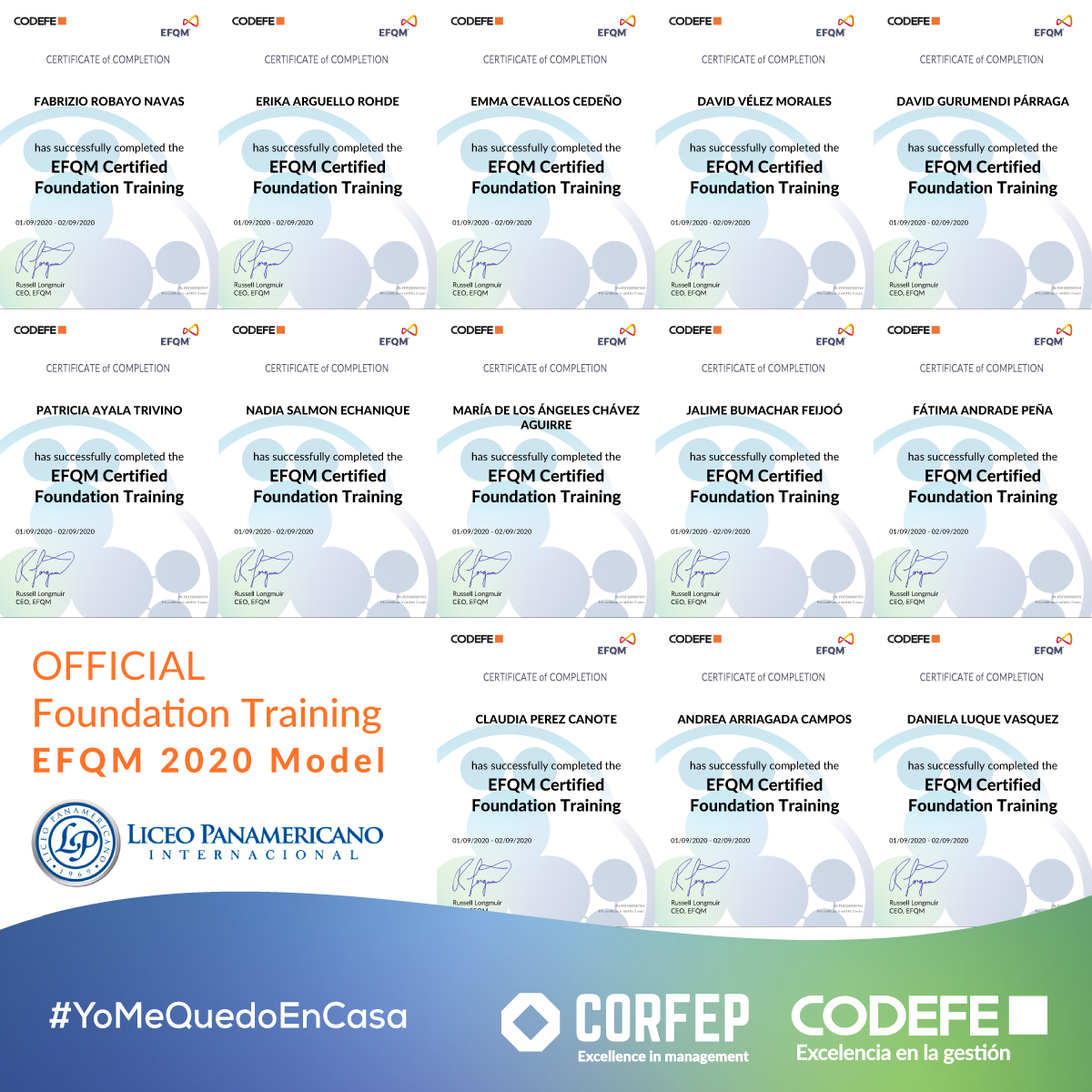 CODEFE's tweet photo. Felicitaciones a los docentes participantes del Liceo Panamericano en el Official Foundation Training #EFQM 2020 Model, un ejemplo de mejora continua. @GianlucaMule @EFQM
.
.
#YoMeQuedoEnCasa #educación #asesorias #transformacion #guayaquil #lima #codefe #corfep https://t.co/c4aZigdYqI