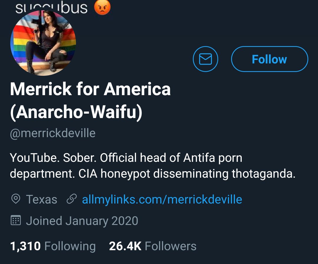 Joined Twitter in Jan. & has more than 26,000 followers from posting her nude photographs all over the internet & occasionally tweeting half-baked spicy anarchist takes. Her followers lap the whole hot left-wing gun girl brand up because leftism in the US is an aesthetic project