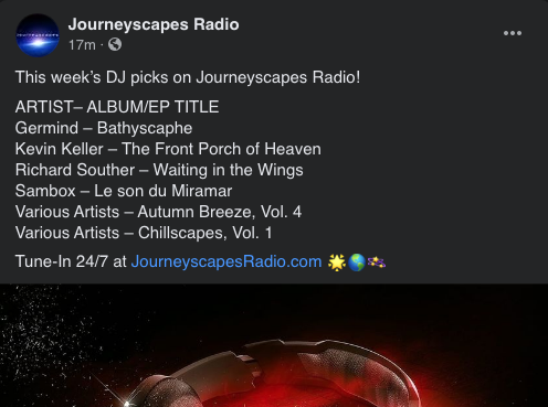 JourneyscapesFM's tweet photo. Some new music highlights this week on https://t.co/yOYeStiALN ππ§π
#AmbientRadio #ChilloutRadio #InternetRadio #OnlineRadio #AmbientChart #ChilloutChart #AutumnEquinox #FallEquinox #AutumnAmbience https://t.co/sJd6gru79x
