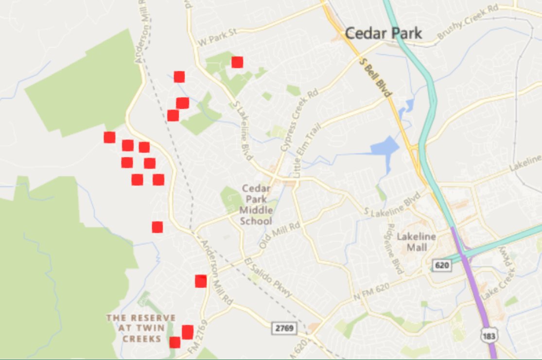CedarParkPD's tweet photo. 23 cars were broken into over the weekend. 
Almost all of them were left UNLOCKED and some even had purses, wallets and the car keys inside. 
We are asking anyone who lives in the mapped areas to send any video to our detectives. 
🚨PLEASE TAKE, LOCK, HIDE!🚨 https://t.co/kblnPCamxZ