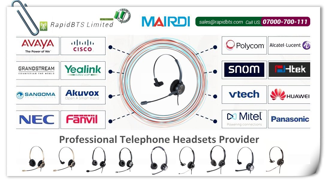 RapidBTSTelecom's tweet photo. Mairdi Headset/MRD headset/ Communication headsets in Lagos Nigeria
Mairdi headsets are compatible with all IP phones,. #headset #callcenter #office #ipphone #office #mairdi #noisecancelling

Contact with us on 07000700111 For compatibility list https://t.co/Pl1ntcBDJO