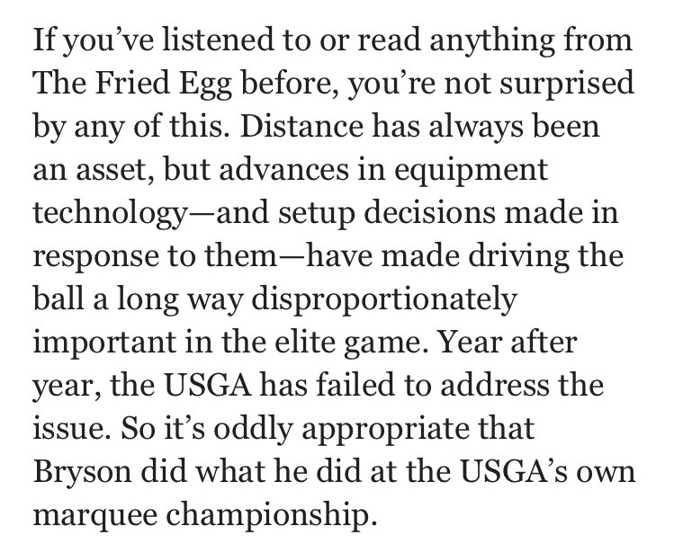 MattMollica's tweet image. A succinct wrap of the distance issue we saw come to a head at Winged Foot during this edition of the US Open. If you’re into golf but not regularly reading @the_woke_yolk and @the_fried_egg - you should be!
